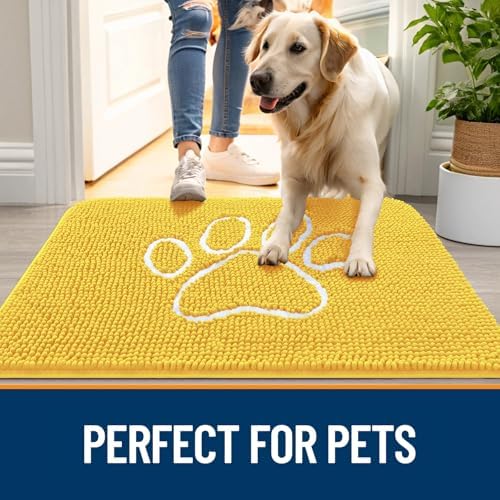 OLANLY Dog Door Mat for Muddy Paws 48x30, Paw Print Design Chenille Mud Mat - Image 6