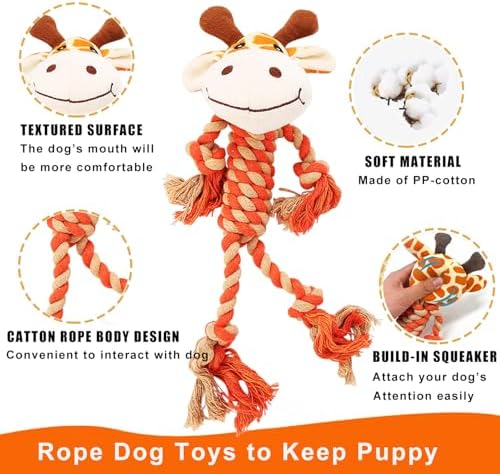 Giraffe Rope Dog Toy, Plush Fox Squeaky Dog Toy, 2 Pack - Image 2