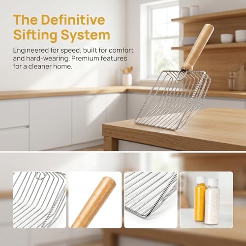 Premium Cat Litter Scoop with Stainless Steel Frame and Wooden Handle - Image 3