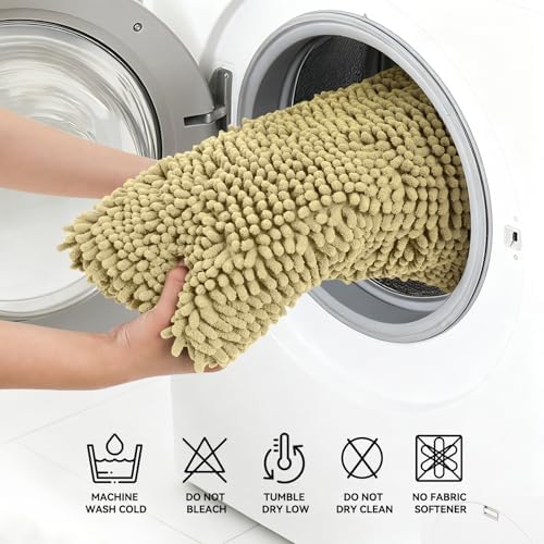 Bcoimo Small Bath Rug Mat, Chenille High Absorbent Beige Bathroom Floor Mats - Image 5