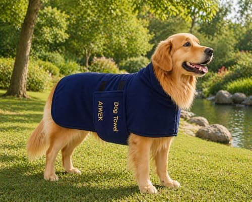 Dog Bathrobe Microfiber, Quick Dry Absorbent Adjustable Wrap Blue M by AIWEKDOGBLANKETS