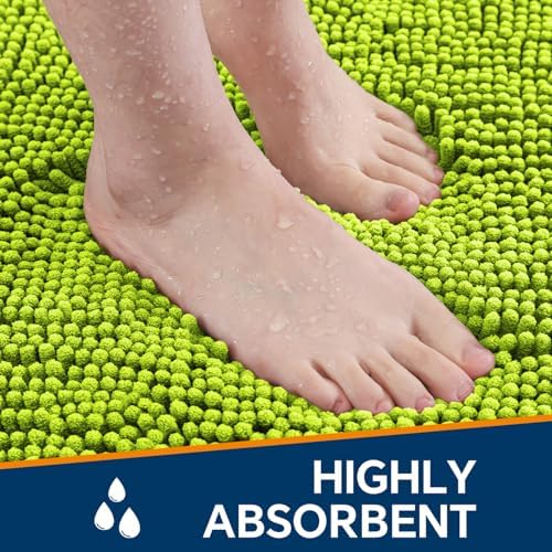 Chenille Bathroom Rug 36"x60" Lime Green, Large Plush Bath Mat - Image 4