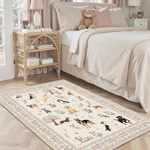 Beige Area Rug 3x5 for Bedroom Entryway Dog Animal Rug by WelcometoBabovid