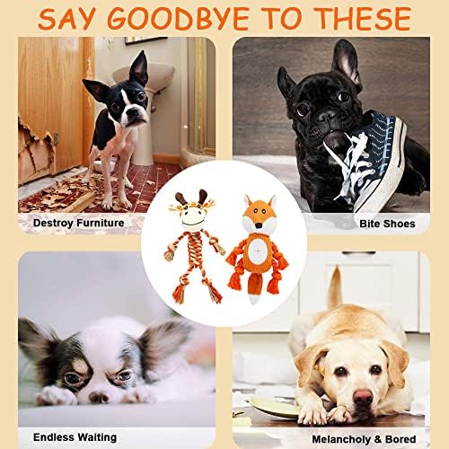 Giraffe Rope Dog Toy, Plush Fox Squeaky Dog Toy, 2 Pack - Image 6