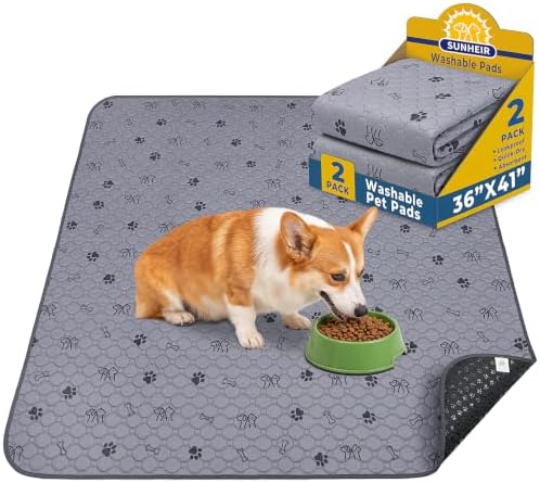 Sunheir Washable Pee Pads for Dogs, 2 Pack 36” x 41” Waterproof Puppy Pads by SUNHEIR