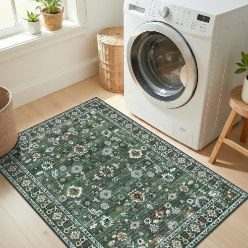 Small Area Rugs 2x3 for Entry Bathroom Kitchen Bedroom Carpet 2x3 Green - Image 3
