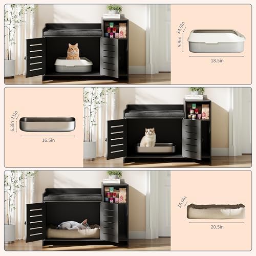 Jojoka Tall Cat Litter Box Enclosure, 33.8" Wood Hidden Litter Box Cabinet - Image 6