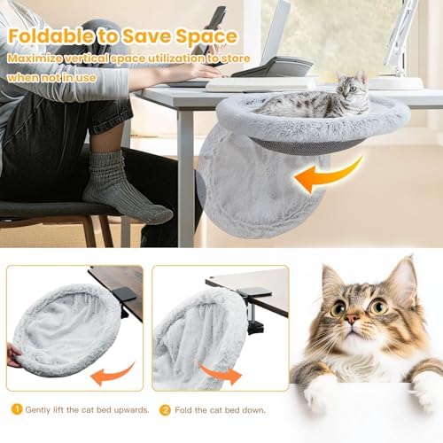 Pawaboo Cat Desk Bed, One-Click Foldable Sunken Cats Hammock up to 40lbs - Image 4
