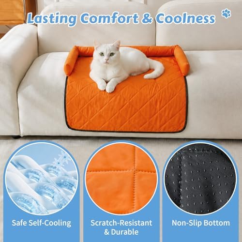 Cooling Dog Bed Mats with Neck & Head Support, 31.5 x 23.62 inch Orange - Image 2