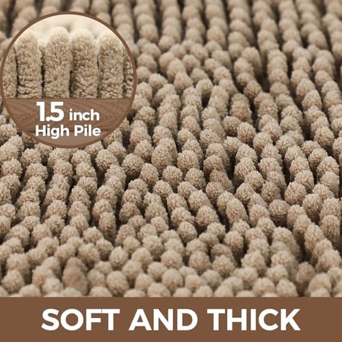 Bcoimo U Shaped Bath Rug Mat Set, 2 Piece Chenille Latte Toilet Bathroom Rug - Image 3
