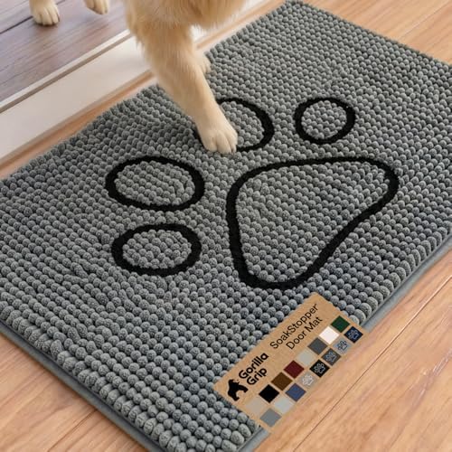 GORILLA GRIP SoakSTOPPER Dog Door Mat, Machine Wash and Dry, 36x24 Gray by GorillaGrip