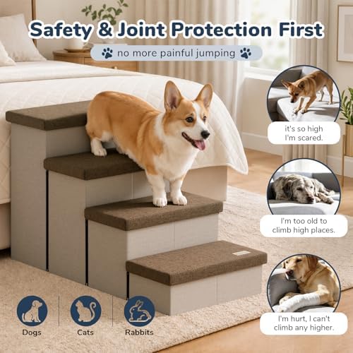 4-Step Wide Dog Stairs with Hidden Storage 23" H, Non-Slip Dog Steps - Image 4
