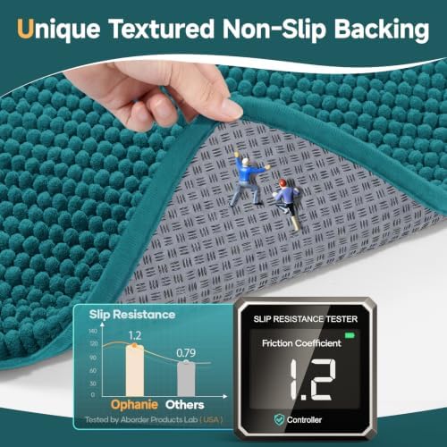 Ophanie Teal Toilet Rugs U-Shaped 20x20, Soft Chenille Contour Bath Mat - Image 4