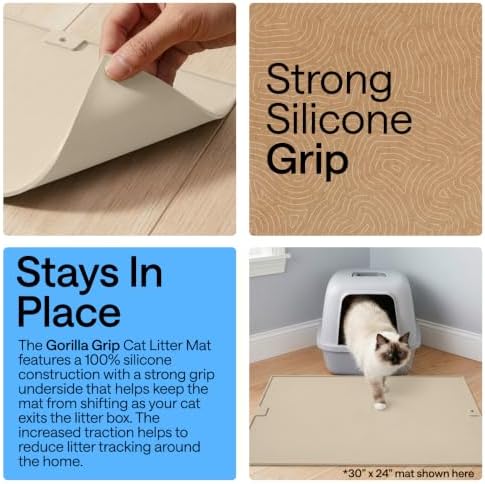 GORILLA GRIP Cat Litter Box Mat, Easy Clean Silicone Mats, 35x23 Beige - Image 3