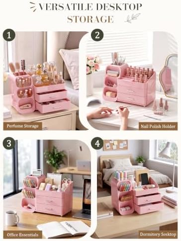 Pink Makeup Organizer with Drawer - Image 6