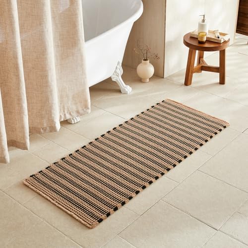 TYUU Waffle Runner Rug Bathroom, Long Boho Bath Mat, 60x24 Black & Khaki by TYUU