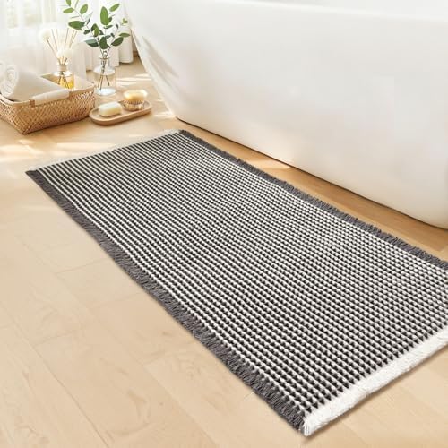 Waffle Bath Mat, Boho Bathroom Rugs Non Slip Washable by GRLYUH
