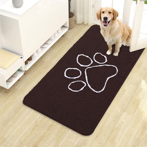 OLANLY Dog Door Mat for Muddy Paws 40x24, Paw Print Design Chenille Mud Mat by OLANLY