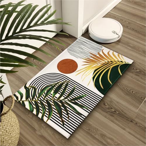 Giwawa Boho Leaves Bath Rug Mid Century Bathtub Mat Soft Absorbent Non Slip - Image 6