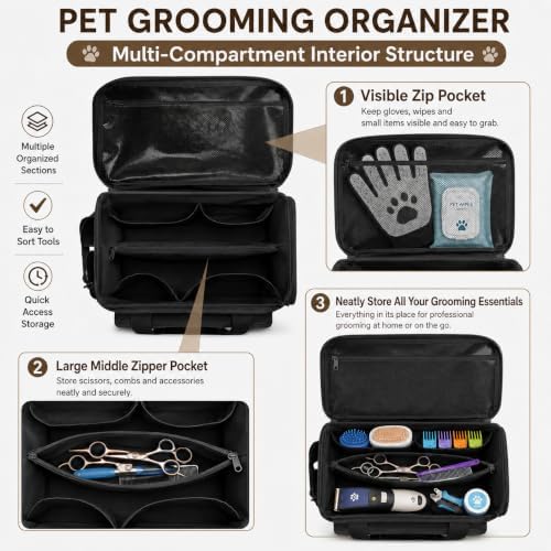 Canvas Dog Grooming Bag, 14-Inch Portable Dog Cat Tote Bag - Image 3