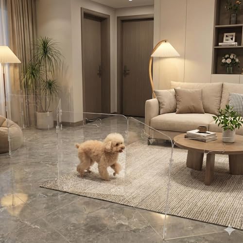 6-Panel Clear Acrylic Freestanding Dog Gate, Folding Pet Barrier - Image 3