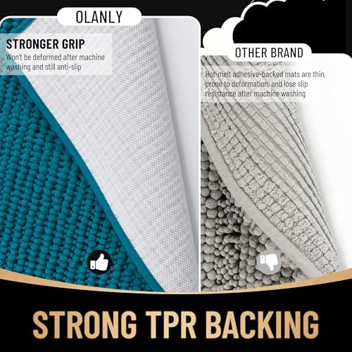 OLANLY Thick Chenille Bathroom Runner Rugs Mats 47x24, Peacock Blue - Image 5