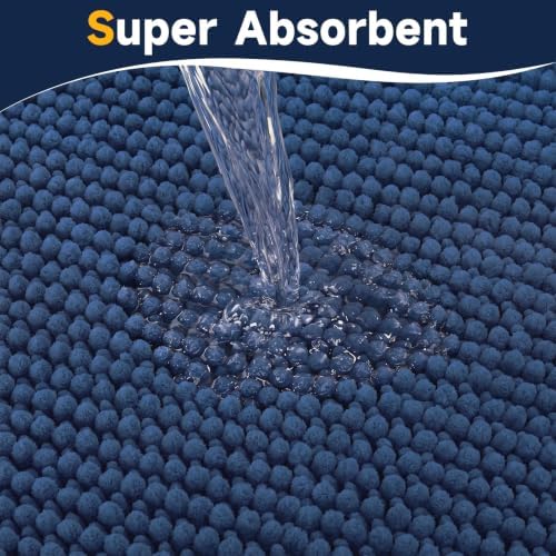 Ophanie Navy Blue Toilet Rugs U-Shaped 20x20, Soft Chenille Contour Bath Mat - Image 5