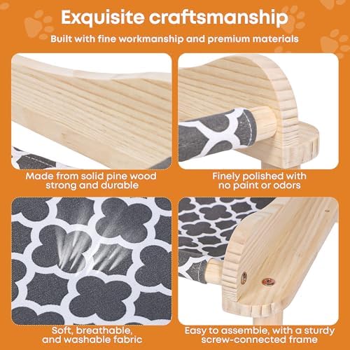 2-Layer Cat Hammock Bed, Breathable Washable Covers, Wooden Pet Furniture - Image 4