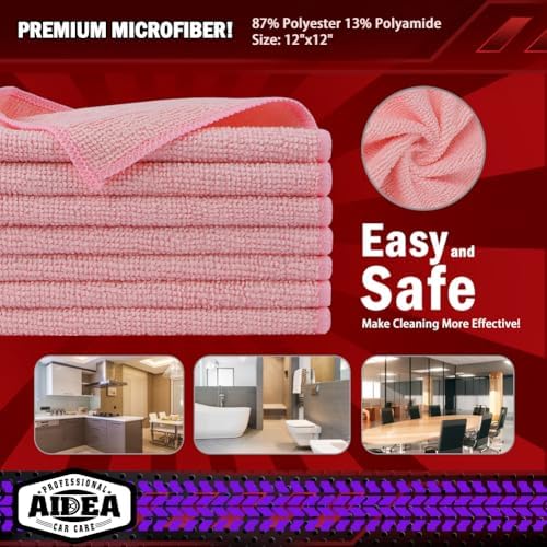 AIDEA Microfiber Cleaning Cloth Pink 10PK, Microfiber Towels 12×12" - Image 6