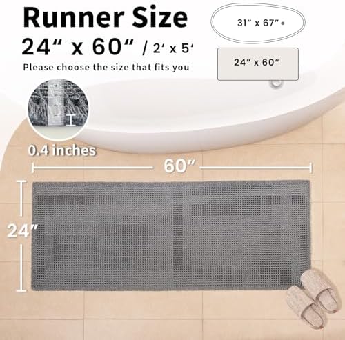 Long Bath Mat, Waffle Bathroom Runner Rug Non Slip Washable, 24 x 60 - Image 2