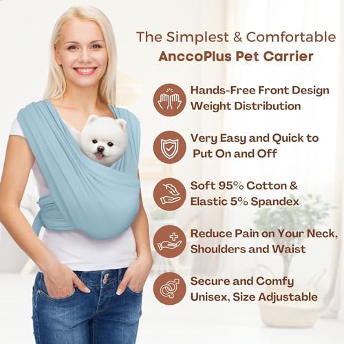 AnccoPlus Small Dog Sling Carrier, Hands-Free, Baby Blue - Image 4