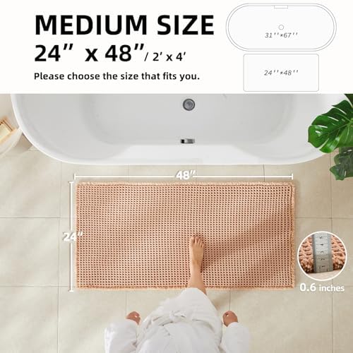 TYUU Waffle Bath Mat, Boho Bathroom Rugs Non Slip, 48x24 Light Peach - Image 2