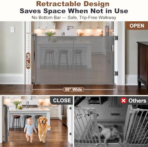 GRENFU Reinforced 59" Wide Retractable Baby Gate Retractable Dog Gate - Image 3