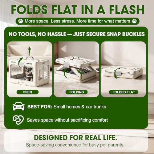 Collapsible Small Dog Crate, Hard-Sided Foldable Cat Carrier - Image 7
