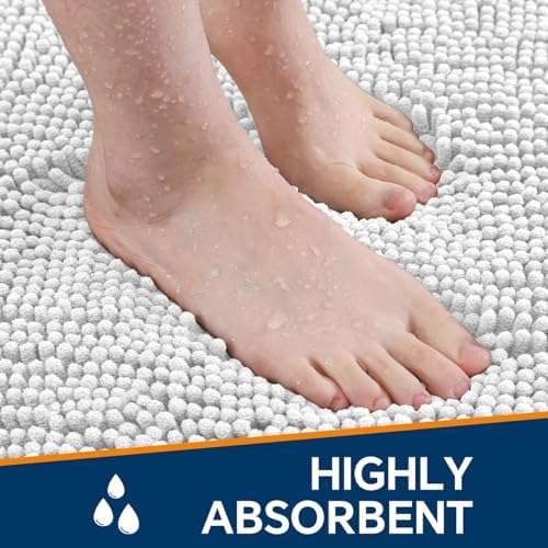 Chenille Bathroom Rug 17"x24" Light Gray, Non-Slip Plush Bath Mat - Image 4