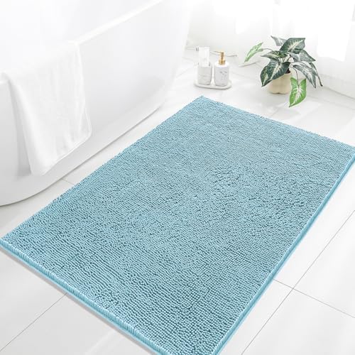 Chenille Bathroom Rug 40"x60" Baby Blue, Large Plush Bath Mat by Kildoss