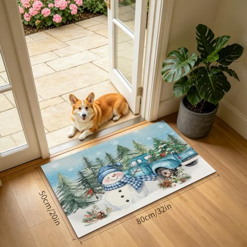 Giwawa Winter Snowman Blue Bath Rug Xmas Truck Microfiber Entryway Doormat - Image 3