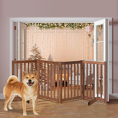 LZRS Wooden Free Standing Dog Gate 80" W x 30" H, Foldable Solid Hardwood Pet - Image 6