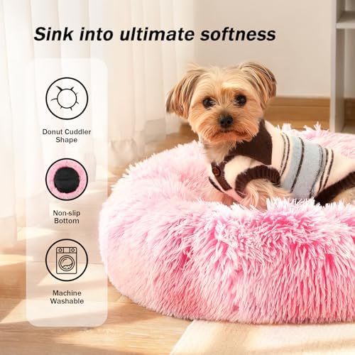 NOYAL Donut Dog Bed for Small Medium Pets, Plush Calming Faux Fur - Image 2