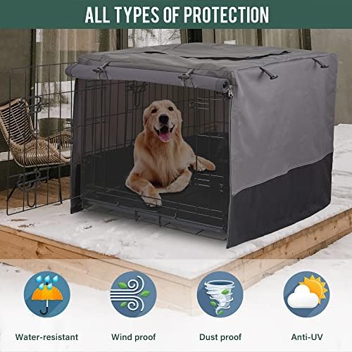 Rachmi 42" 600D Canvas Privacy Dog Crate Cover, Water Resistant Windproof - Image 4