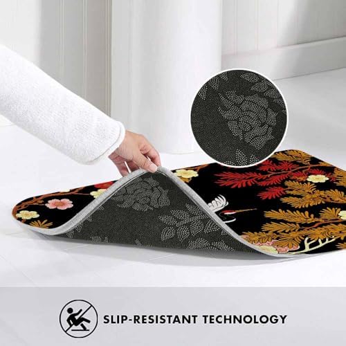 Japanese Crane Bath Rugs for Bathroom Asian Oriental Heron Bird Floral Branch - Image 5