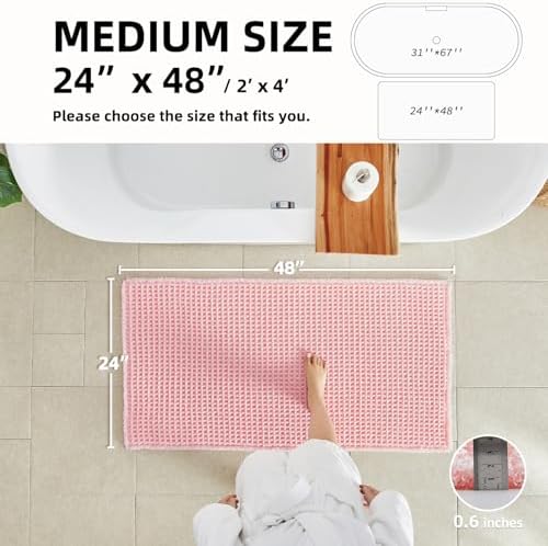 TYUU Waffle Bath Mat, Cute Bathroom Rugs Non Slip, 48x24 Light Peachy Pink - Image 2