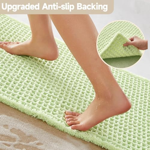 TYUU Waffle Bath Mat, Boho Bathroom Rugs Non Slip, 36x24 Pale Green - Image 4