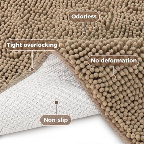 Bcoimo U Shaped Bath Rug Mat Set, 2 Piece Chenille Latte Toilet Bathroom Rug - Image 4