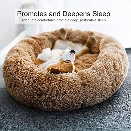 Dog Bed, Cat Calming Bed, Faux Fur Pillow Pet Donut Cuddler Round Plush Bed - Image 5