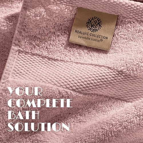 White Classic Pink Bath Towel Set of 6-100% Cotton Highly Absorbent Towels - Image 3