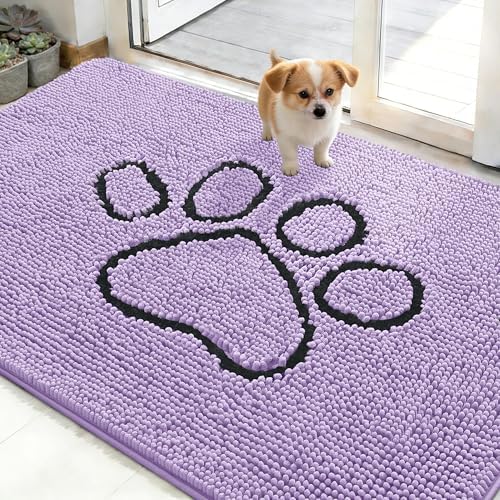 OLANLY Dog Door Mat for Muddy Paws 48x30, Paw Print Design Chenille Mud Mat by OLANLY