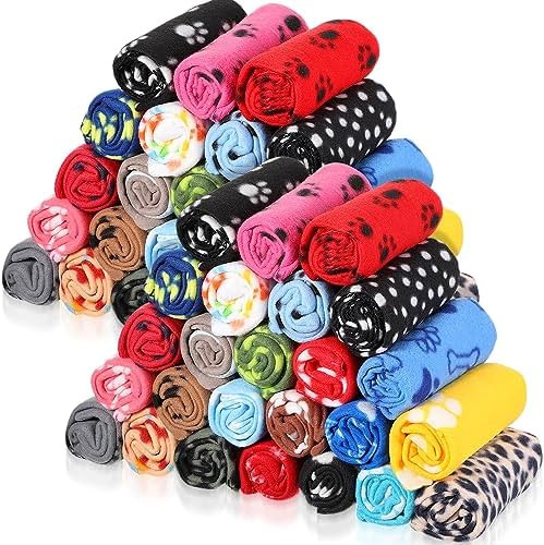Preboun 50 Pack Puppy Blankets Bulk, Soft Fleece, 24 x 28 Inch, 25 Styles by Preboun
