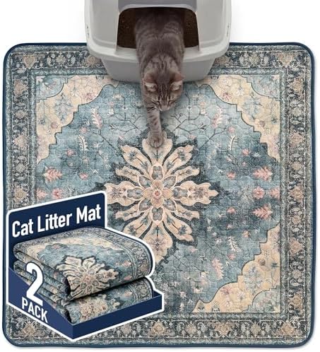 Hompet Cat Litter Mat 2 Pack, 36x36 Large Machine Washable Trapping Mats by Hompet