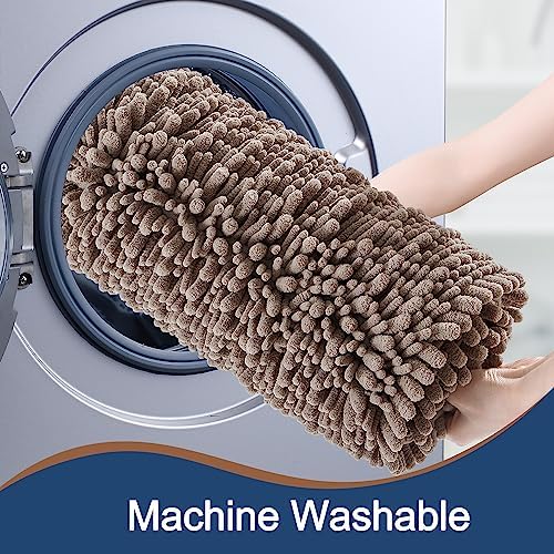 Luxury Chenille Taupe Bathroom Rugs Sets 2 Piece, Thickened Hot Melt Rubber - Image 5